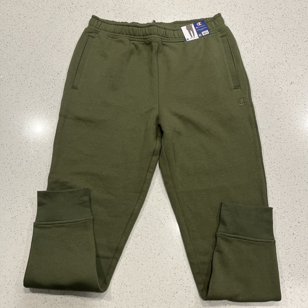 Champion Men's Green Fleece Jogger Pants Size L Drawstring Elastic Waist NWT